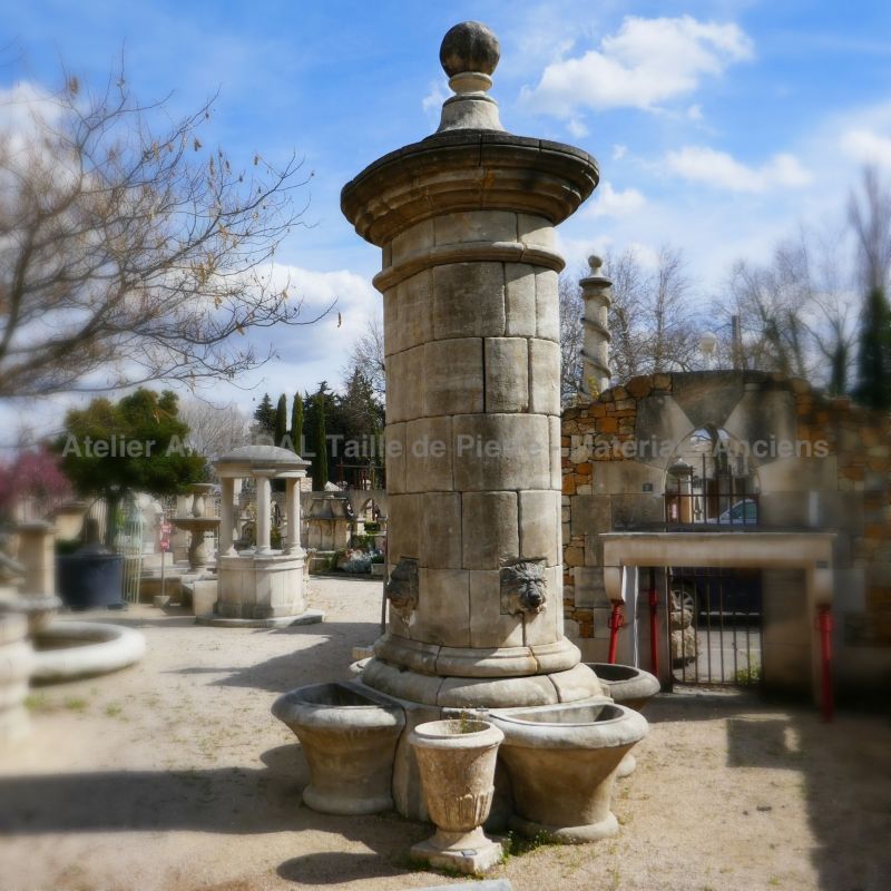 Very tall garden fountain crafted in natural stone for outdoor use ONLY - Atelier Alain BIDAL (Provence)