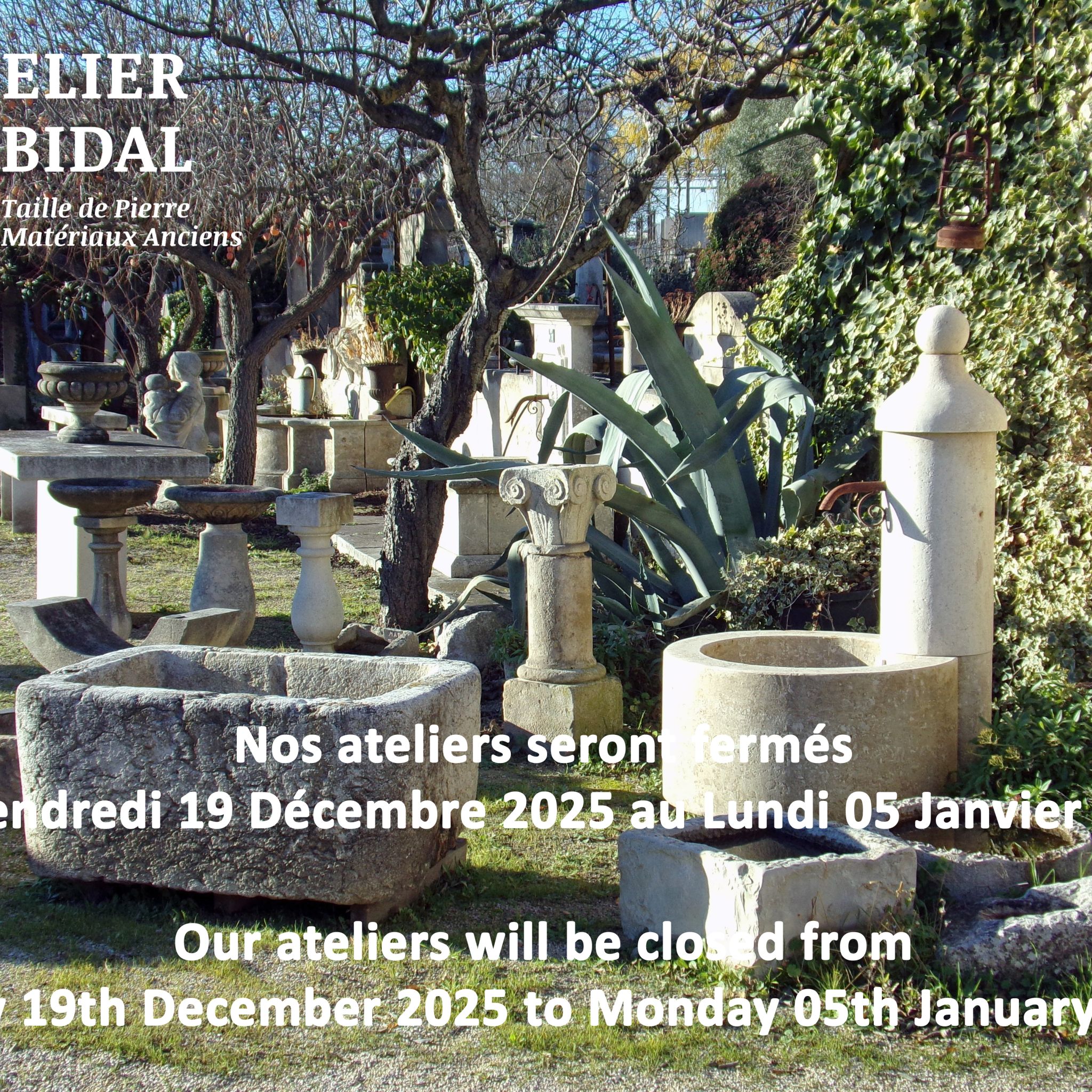 Atelier Alain Bidal ǀ Dates de fermeture de fin d'année 2025