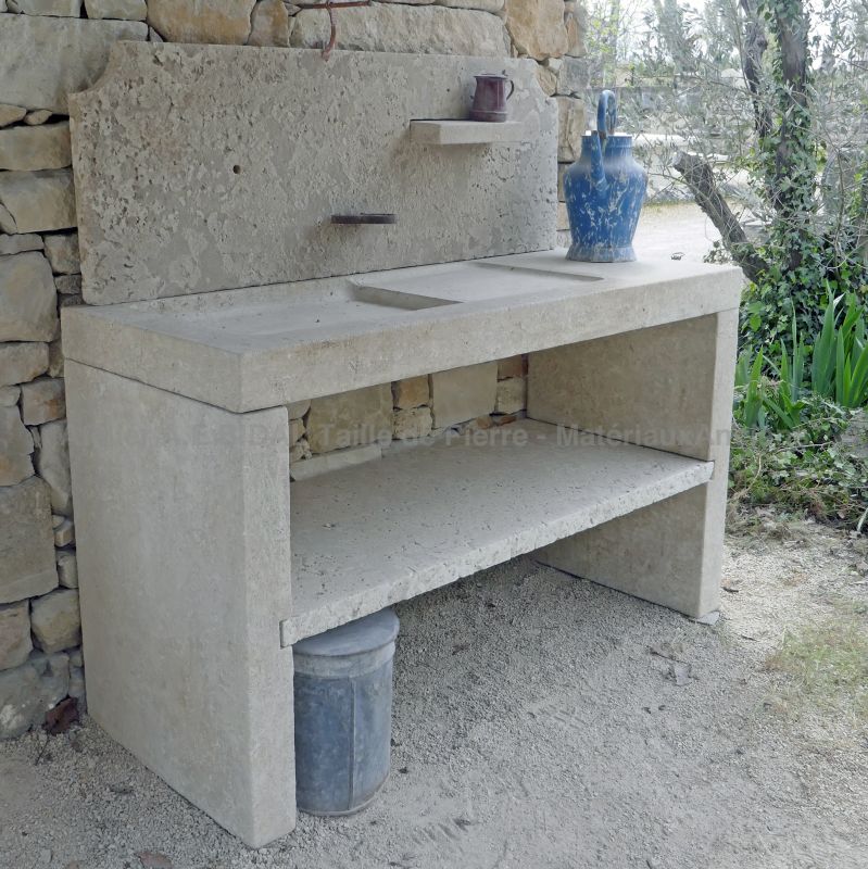 Natural stone sink for outdoor kitchen or indoor kitchen - Atelier Alain BIDAL (Provence)